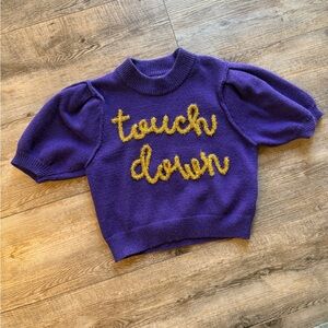 Peach Love California Knit Top Touchdown Graphic Puff Sleeve Sweater M.